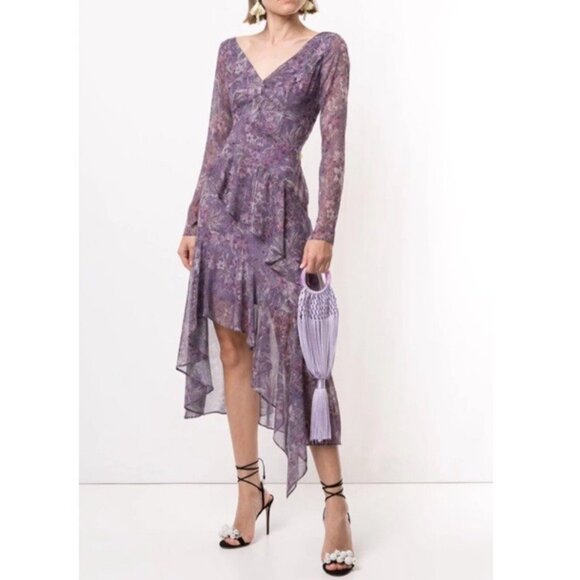 NWT Marchesa Notte Asymmetrical Long Sleeve Dress - Picture 1 of 9